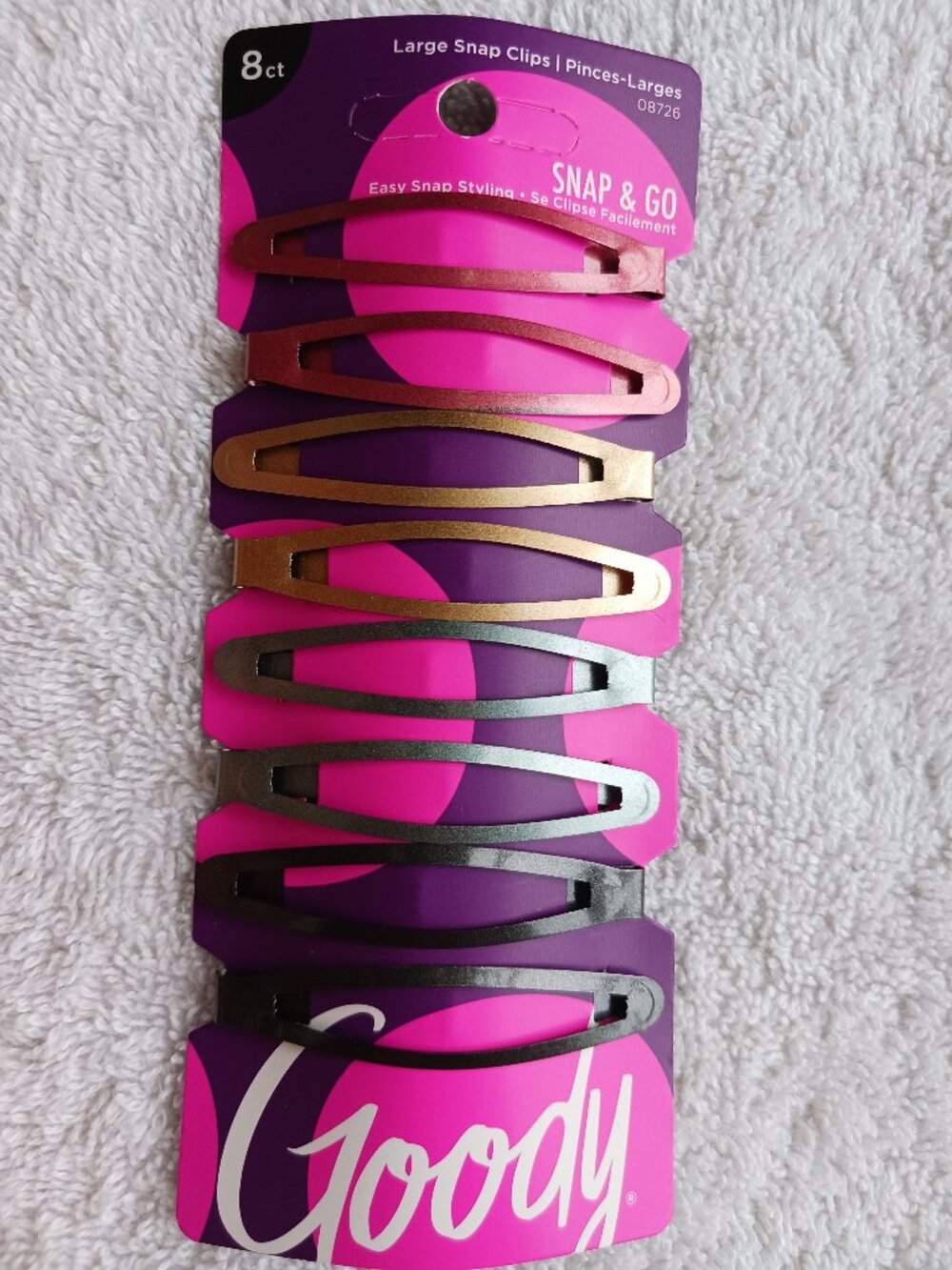 8 Goody Metal Hair Contour Snap Clips Sparkly Colored Metallic Breanna 2 3/8"